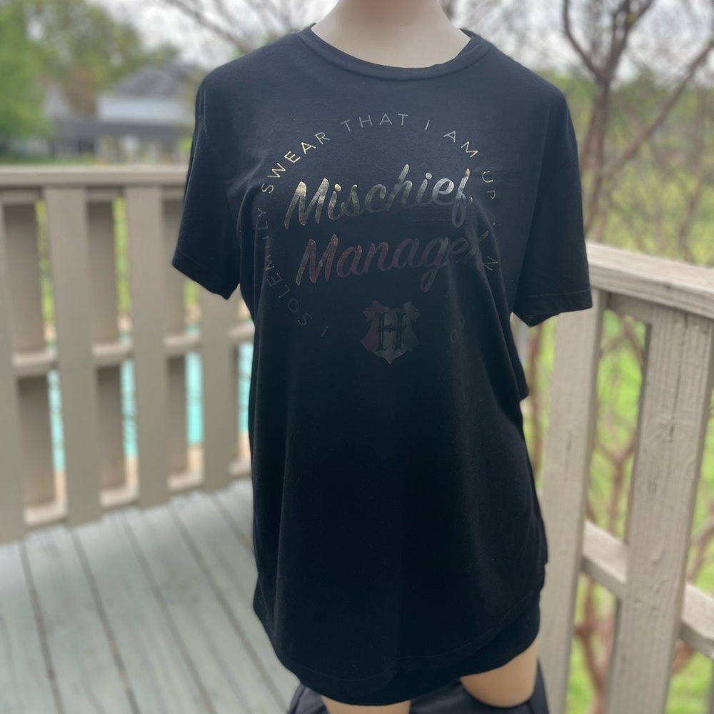 Harry Potter Mischief Managed Gold Spellout Black Oversized Soft Tee meduim - Picture 6 of 7